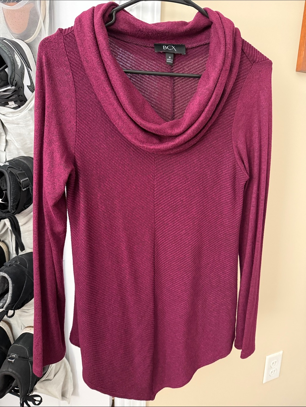 BCX Women's Cowl Neck Sweater - Burgundy